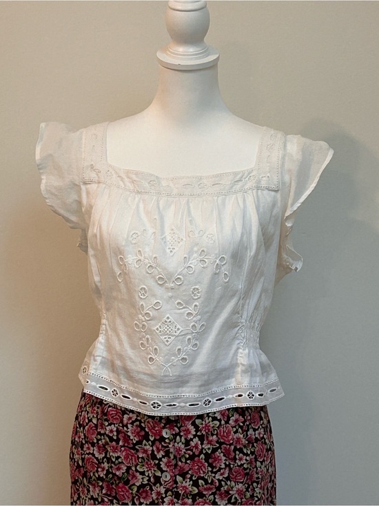 Jennifer & Grace Tops - White Embroidered Square-Neck Blouse 100% cotton